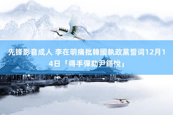 先锋影音成人 李在明痛批韓國執政黨　誓词12月14日「得手彈劾尹錫悅」